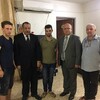 •	السيد وليم وردا يتفقد الشقيقين أرمن وسعيد عرب نجيب بعد تحريرهما من عملية اختطاف تعرضا لها خلال توجههم للبصرة