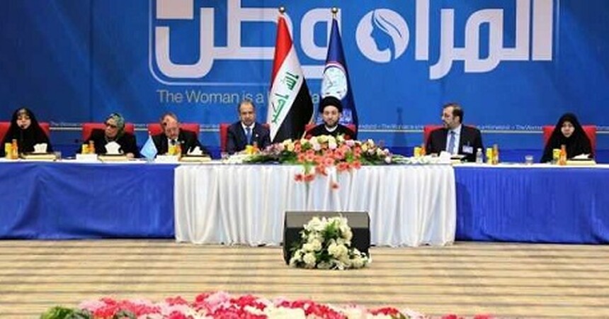 • السيدة باسكال وردا تتابع بأهتمام وتأييد كلمة الدكتور سليم الجبوري رئيس مجلس النواب بشان حقوق المراة